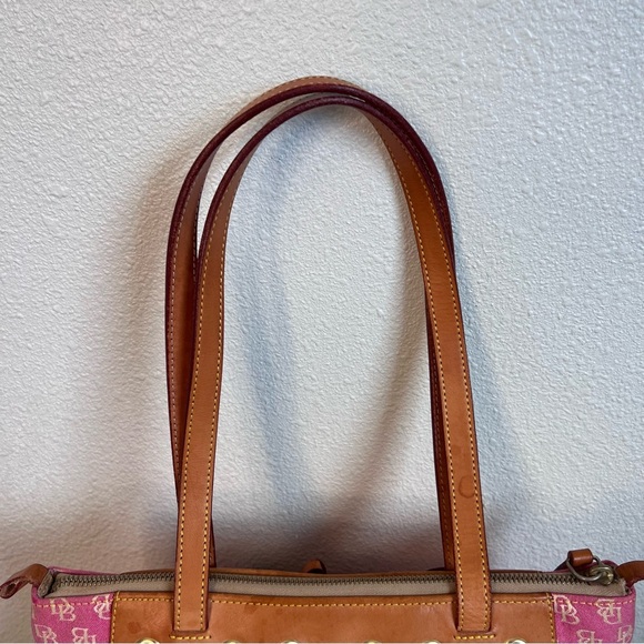 Vintage Dooney & Bourke Pink Monogram Satchel Canvas Tassel Handbag - Picture 7 of 15
